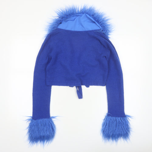 Urban Outfitters Women's Blue Fur Trim Tie Front Cardigan M
