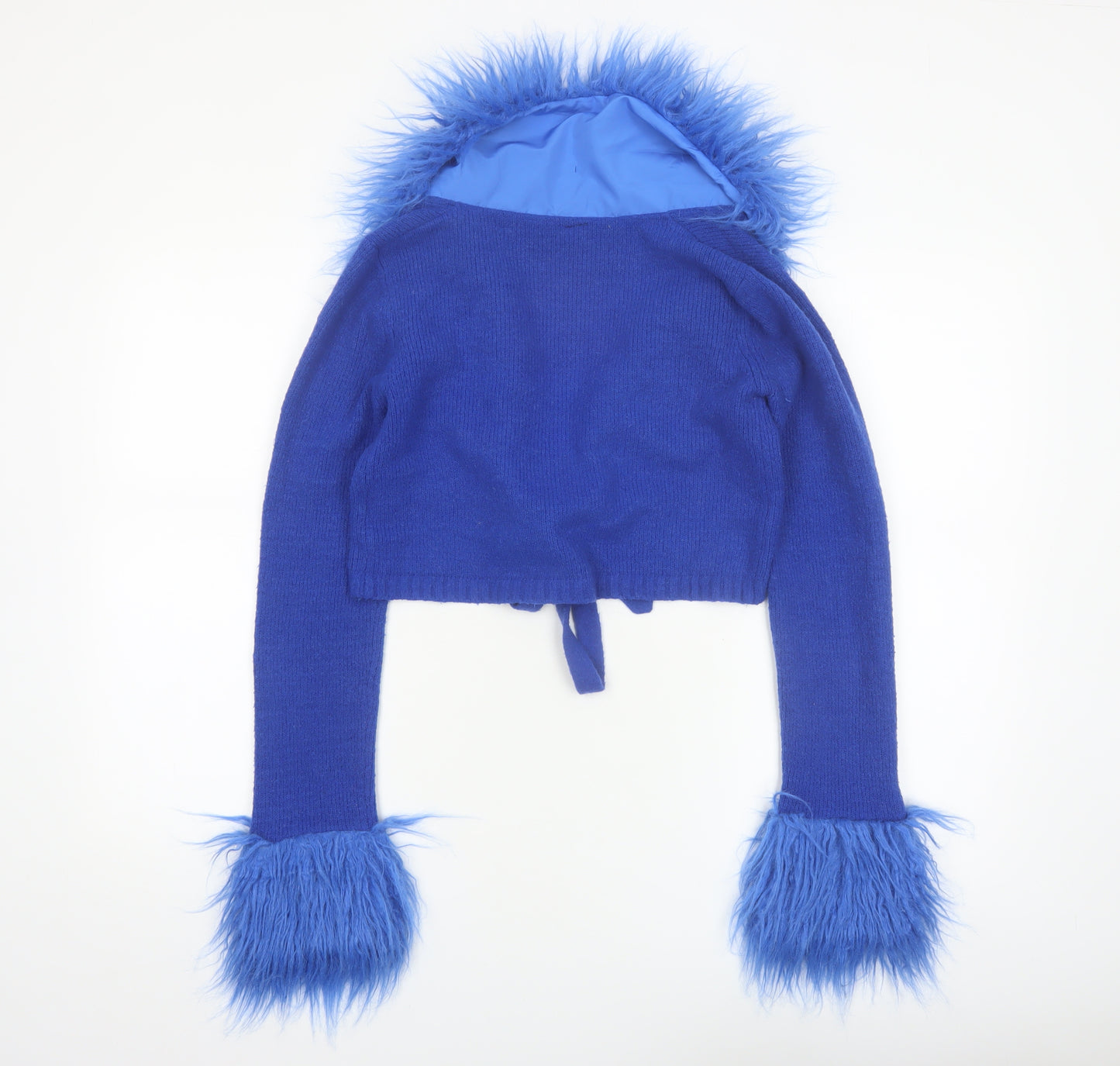 Urban Outfitters Women's Blue Fur Trim Tie Front Cardigan M