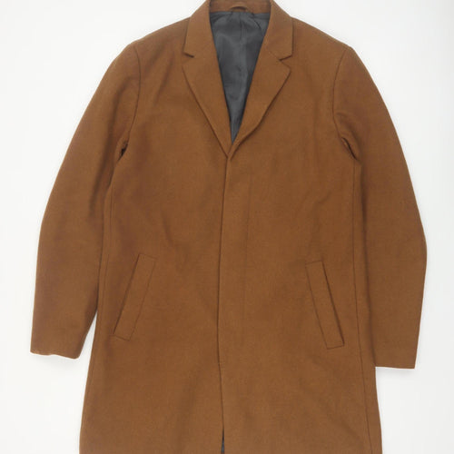 River Island Men's Brown Wool Blend Overcoat M Regular Fit