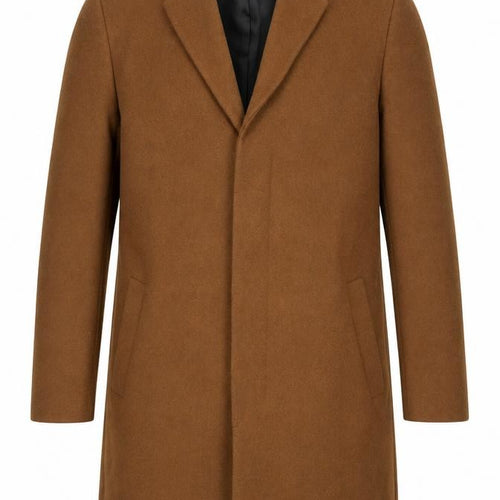 River Island Men's Brown Wool Blend Overcoat M Regular Fit