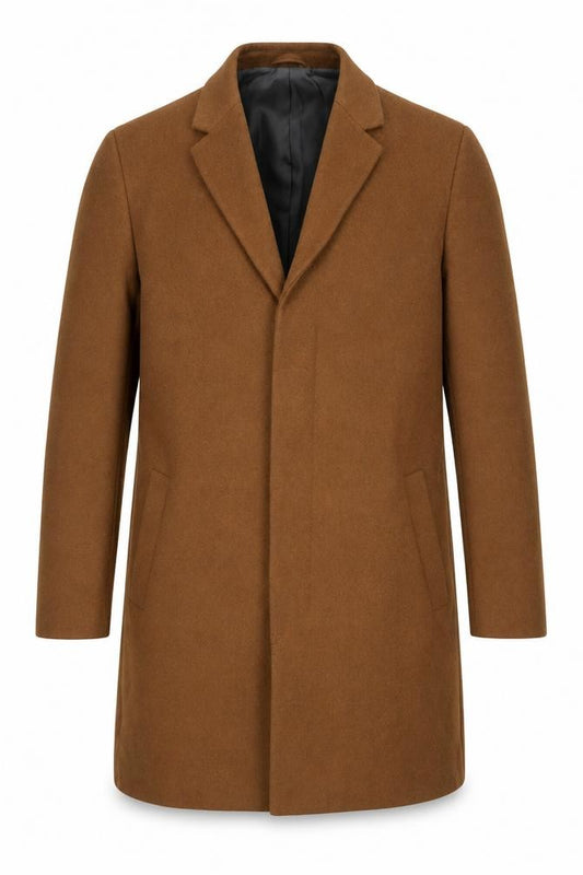 River Island Men's Brown Wool Blend Overcoat M Regular Fit