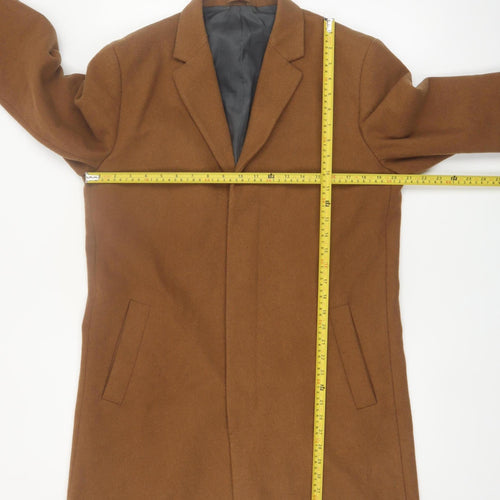 River Island Men's Brown Wool Blend Overcoat M Regular Fit