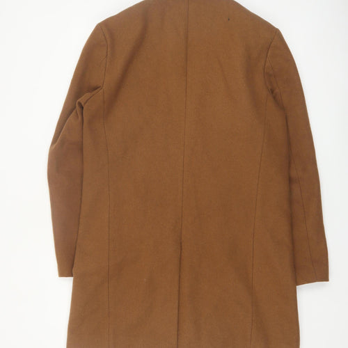 River Island Men's Brown Wool Blend Overcoat M Regular Fit