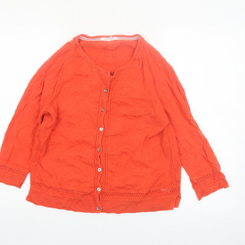White Stuff Women's Orange Cotton 3/4 Sleeve Cardigan UK 14