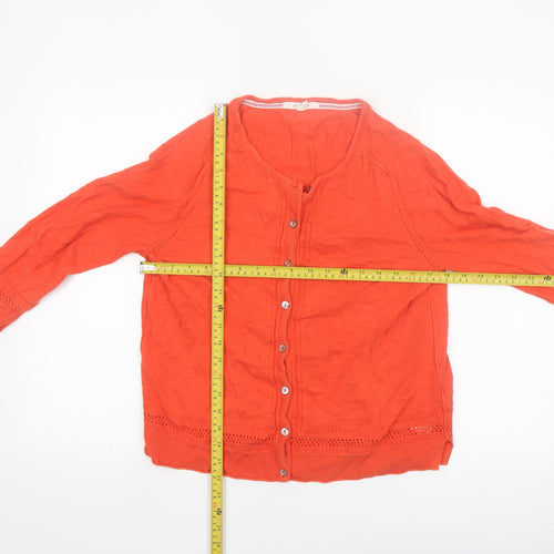 White Stuff Women's Orange Cotton 3/4 Sleeve Cardigan UK 14