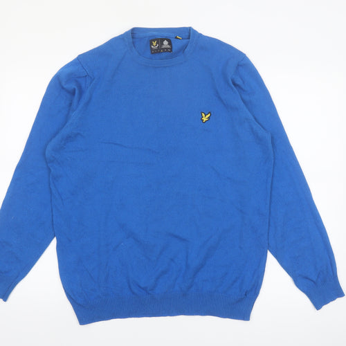 Lyle & Scott Men's Blue Merino Wool Cotton Crew Neck Pullover L Jumper