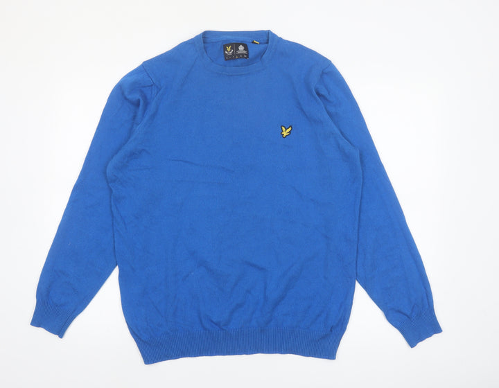 Lyle & Scott Men's Blue Merino Wool Cotton Crew Neck Pullover L Jumper