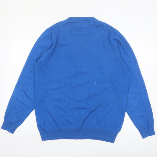 Lyle & Scott Men's Blue Merino Wool Cotton Crew Neck Pullover L Jumper