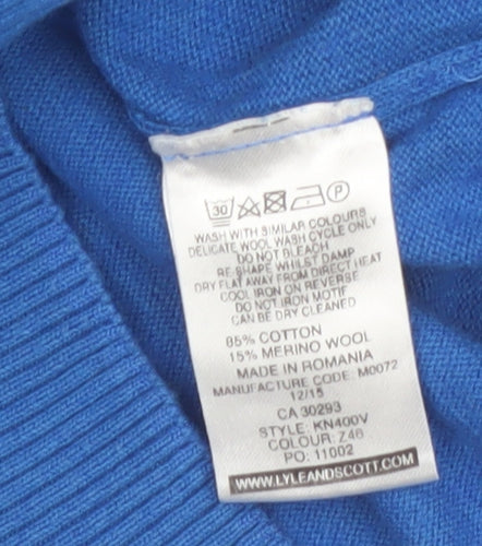 Lyle & Scott Men's Blue Merino Wool Cotton Crew Neck Pullover L Jumper