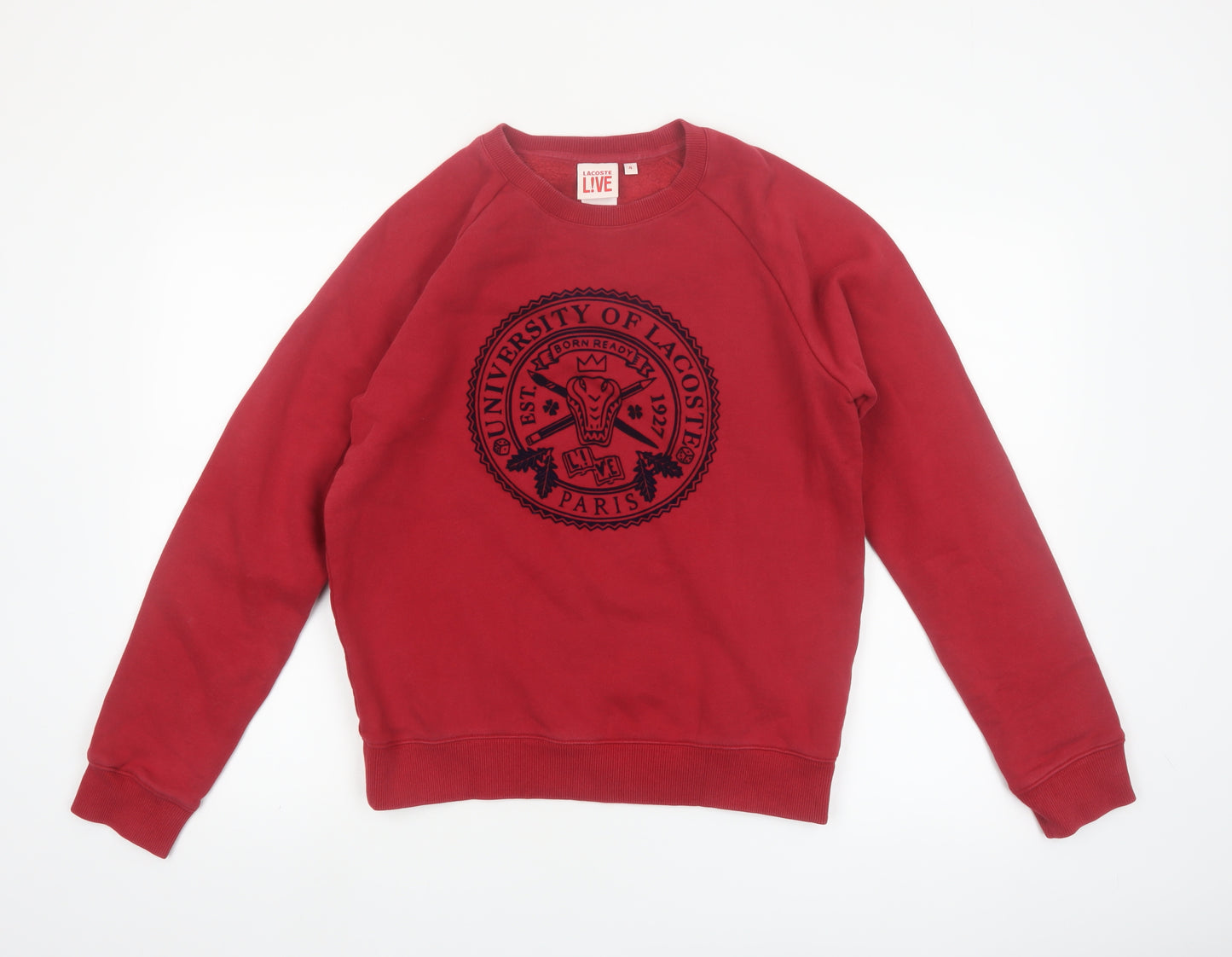 Lacoste LIVE Men's Red Crew Neck Pullover Sweatshirt M Logo Paris