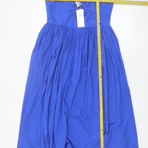 Marks and Spencer Women Blue Cotton Halter Midi Fit & Flare Dress Size 12