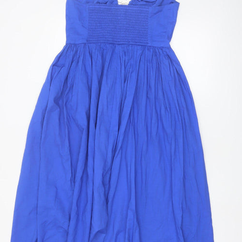 Marks and Spencer Women Blue Cotton Halter Midi Fit & Flare Dress Size 12