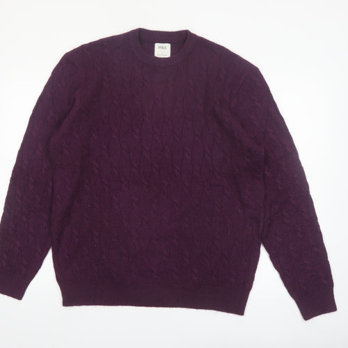 Marks and Spencer Men Purple Cable-Knit Crew Neck Jumper L