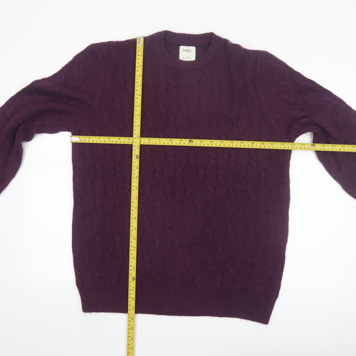Marks and Spencer Men Purple Cable-Knit Crew Neck Jumper L