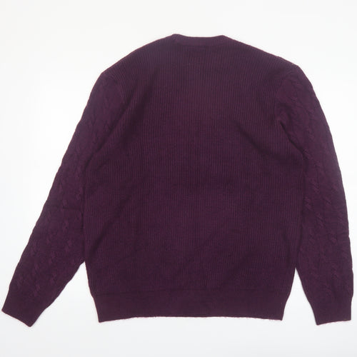 Marks and Spencer Men Purple Cable-Knit Crew Neck Jumper L