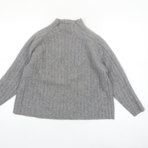 Mango Women Grey Cashmere Mock Neck Ribbed Jumper XS
