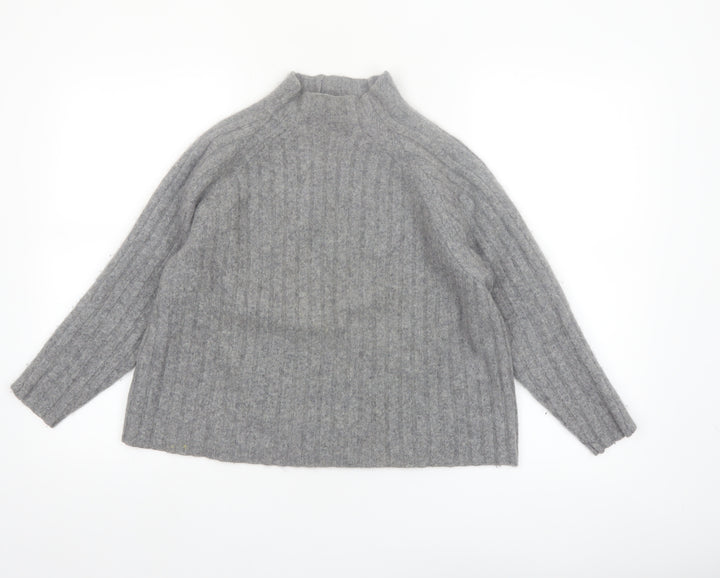 Mango Women Grey Cashmere Mock Neck Ribbed Jumper XS