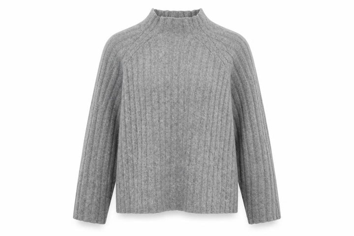 Mango Women Grey Cashmere Mock Neck Ribbed Jumper XS