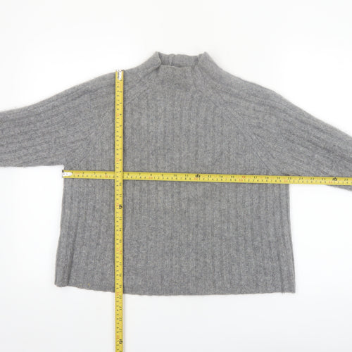 Mango Women Grey Cashmere Mock Neck Ribbed Jumper XS