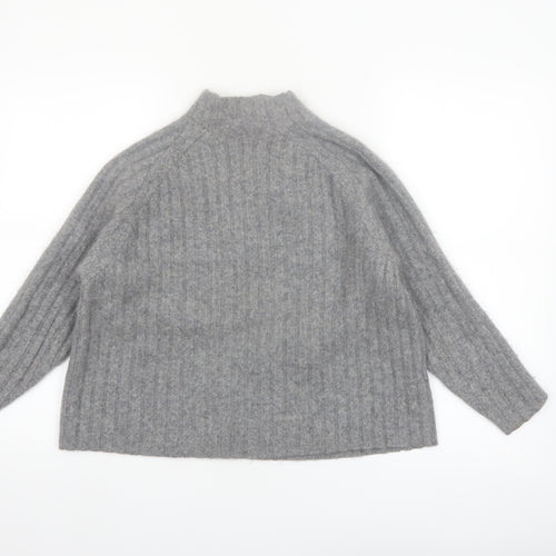 Mango Women Grey Cashmere Mock Neck Ribbed Jumper XS