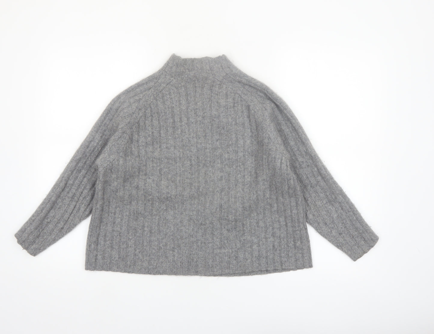 Mango Women Grey Cashmere Mock Neck Ribbed Jumper XS
