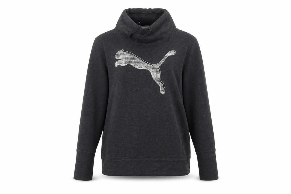 Front view of Puma Women’s Black Funnel Neck Pullover Sweatshirt, size UK 12