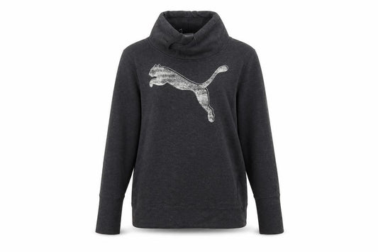 Front view of Puma Women’s Black Funnel Neck Pullover Sweatshirt, size UK 12