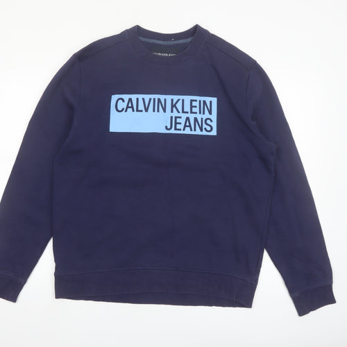 Calvin Klein Jeans Men's Blue Logo Pullover Sweatshirt Size L