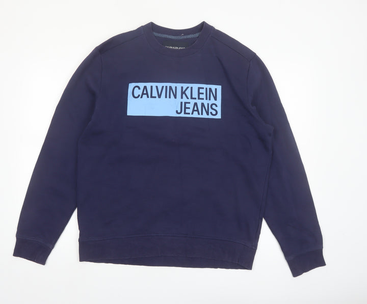 Calvin Klein Jeans Men's Blue Logo Pullover Sweatshirt Size L