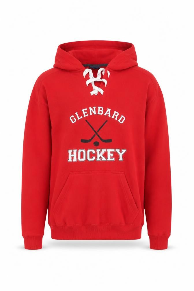 J-America Men's Red Glenbard Hockey Pullover Hoodie Size M