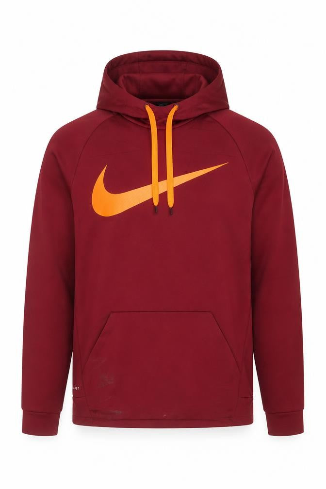 Front view of Nike Men's Red Dri-Fit Pullover Hoodie, size S, Sportswear