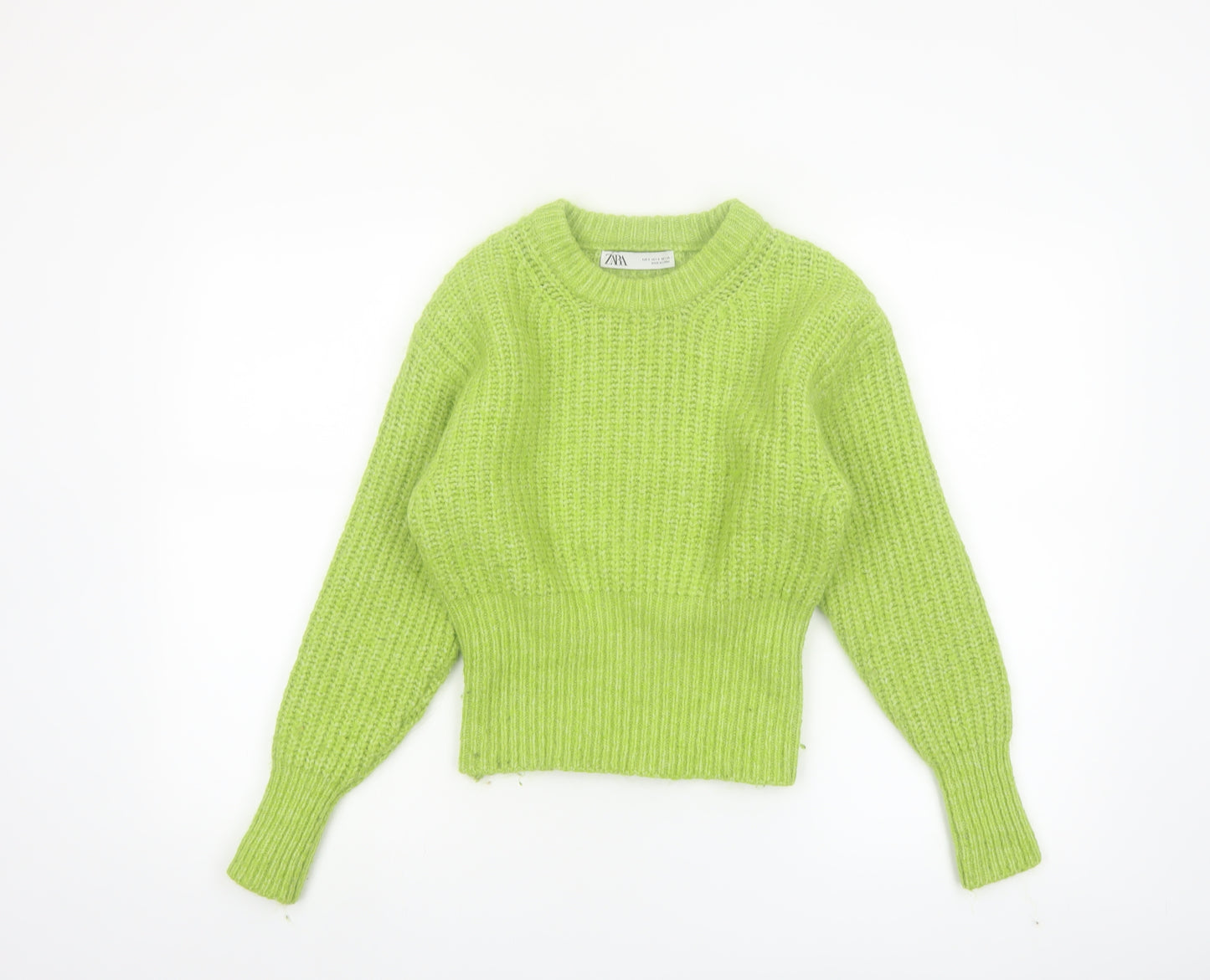 Zara Womens Green Knit Crew Neck Long Sleeve Pullover Jumper Size S