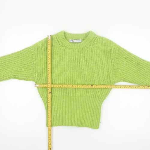 Zara Womens Green Knit Crew Neck Long Sleeve Pullover Jumper Size S