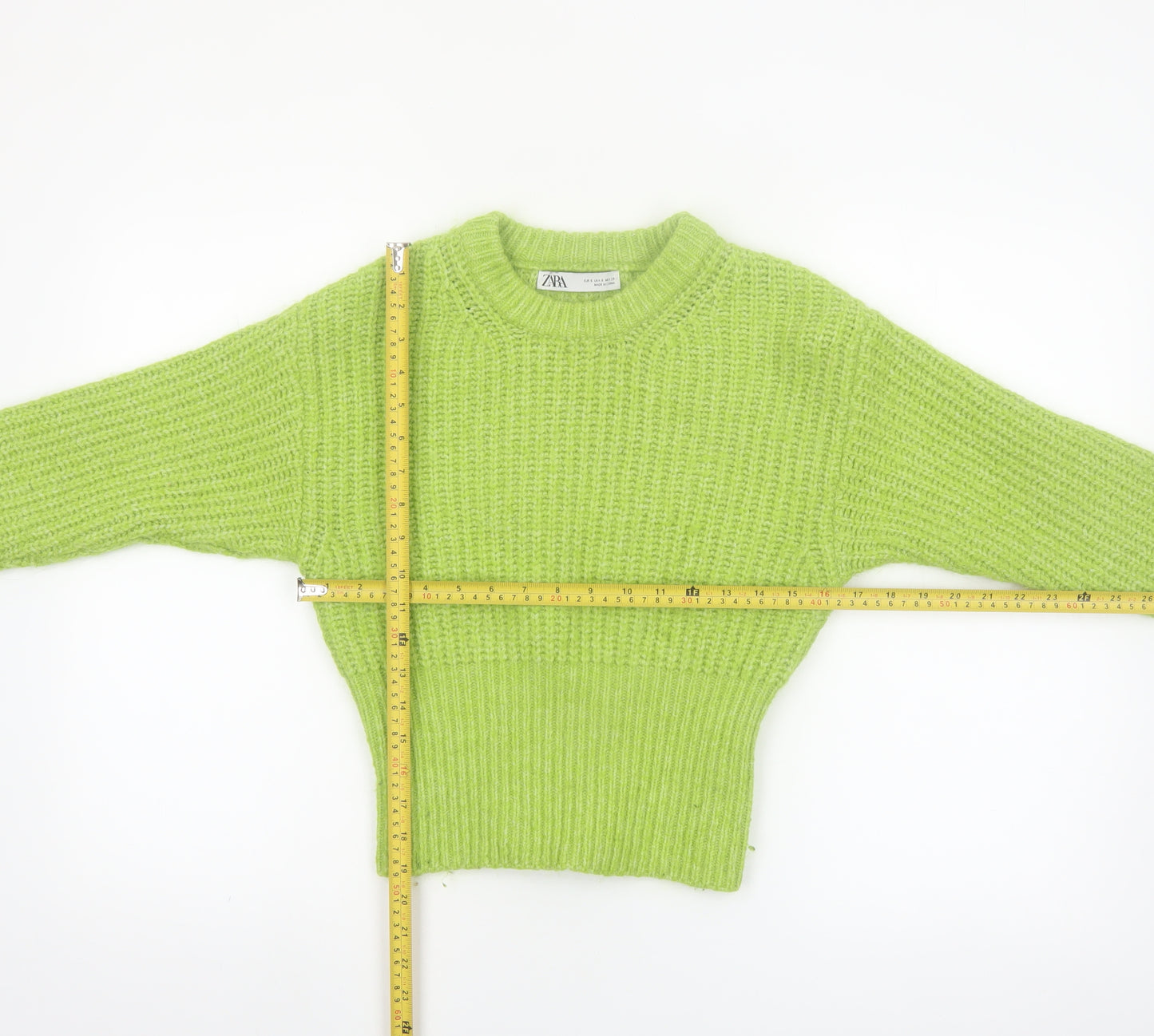 Zara Womens Green Knit Crew Neck Long Sleeve Pullover Jumper Size S