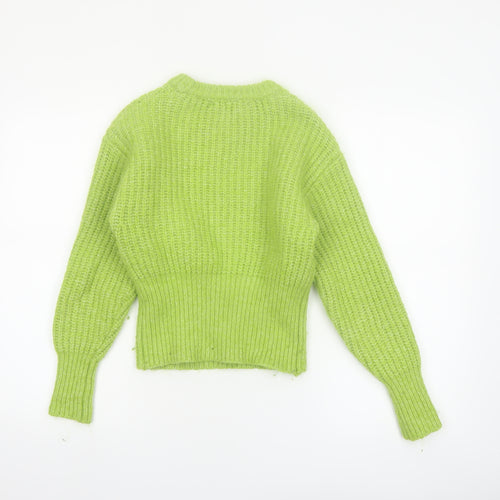Zara Womens Green Knit Crew Neck Long Sleeve Pullover Jumper Size S