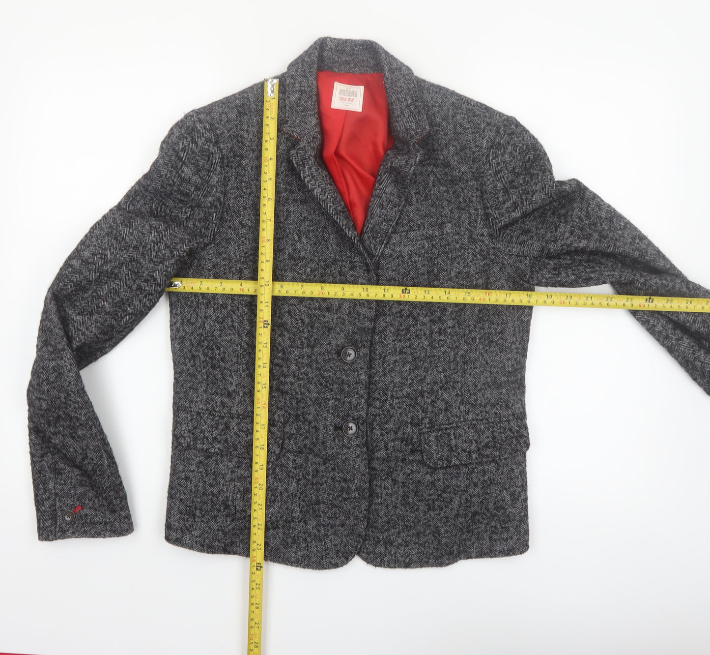 Gap Women's Grey Herringbone Wool Blend Modern Blazer UK 14