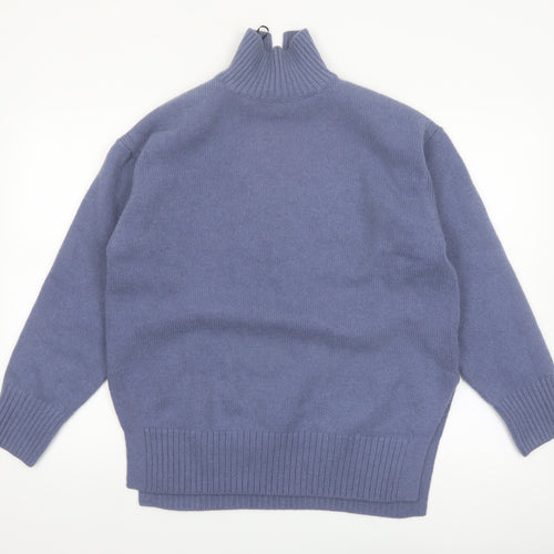 H&M Women Blue High Neck Wool Blend Jumper Size 8