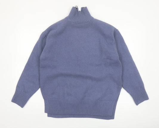 H&M Women Blue High Neck Wool Blend Jumper Size 8