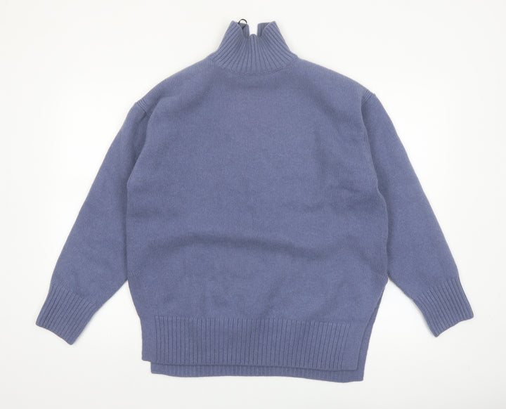 H&M Women Blue High Neck Wool Blend Jumper Size 8