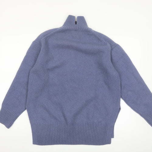H&M Women Blue High Neck Wool Blend Jumper Size 8