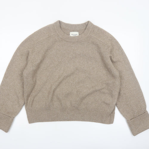 Abercrombie & Fitch Women Beige Wool Blend Crew Neck Jumper M