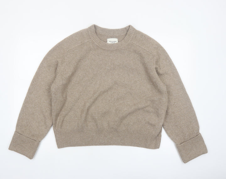 Abercrombie & Fitch Women Beige Wool Blend Crew Neck Jumper M