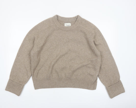 Abercrombie & Fitch Women Beige Wool Blend Crew Neck Jumper M