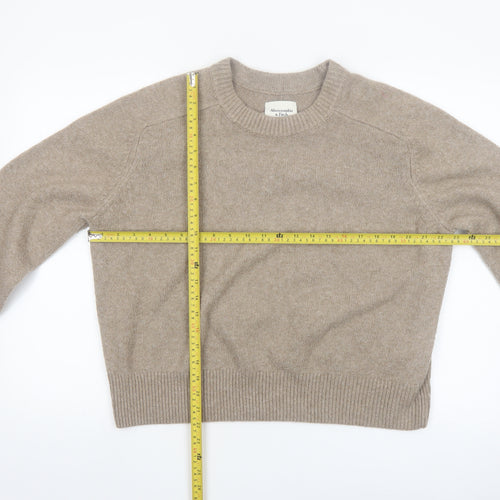 Abercrombie & Fitch Women Beige Wool Blend Crew Neck Jumper M
