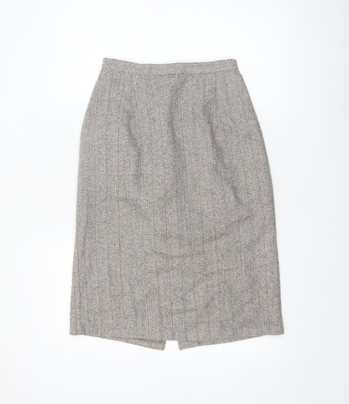 Adolfo International Women Grey Wool Tweed Pencil Skirt Size 10
