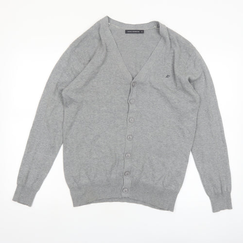 French Connection Men's Grey Cotton V-Neck Cardigan M
