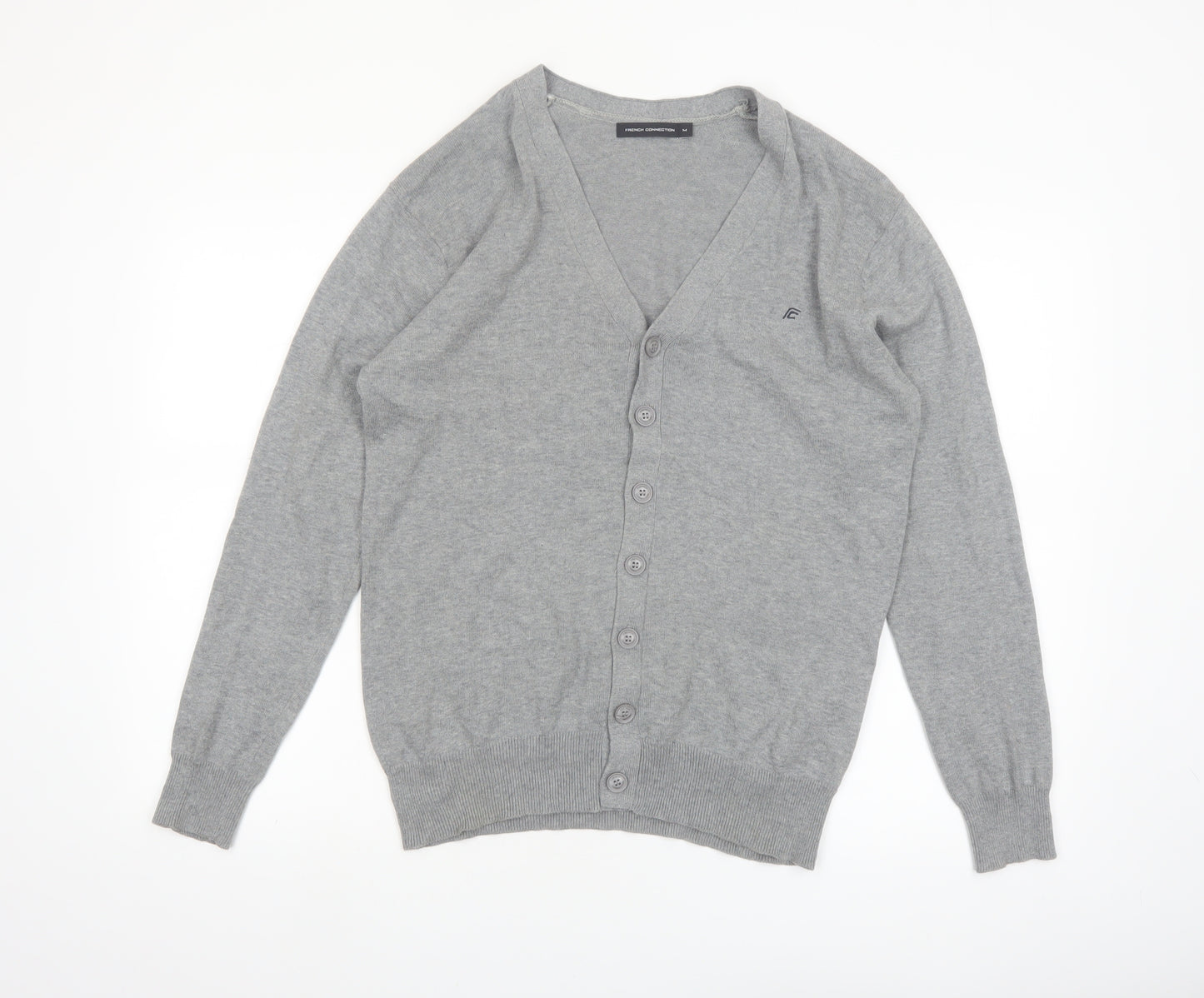 French Connection Men's Grey Cotton V-Neck Cardigan M