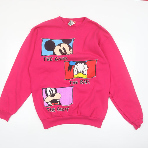 Disney Designs Women's Pink Mickey Donald Goofy Pullover Sweatshirt Large