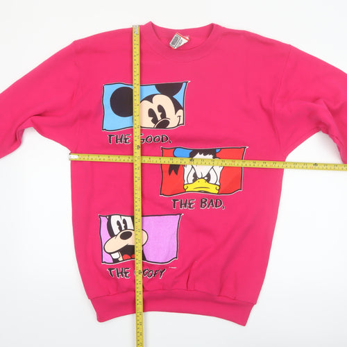Disney Designs Women's Pink Mickey Donald Goofy Pullover Sweatshirt Large