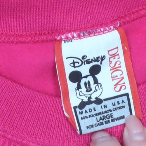 Disney Designs Women's Pink Mickey Donald Goofy Pullover Sweatshirt Large